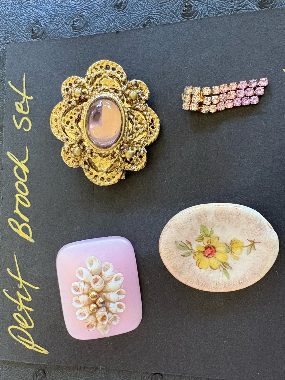 Vintage Gold-Tone Floral Brooch with Pink Cabochon Accent